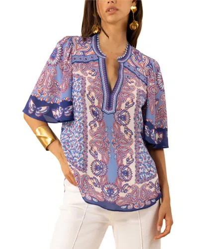 Hale Bob Novah Short Sleeve Jersey Silk Top In Multi