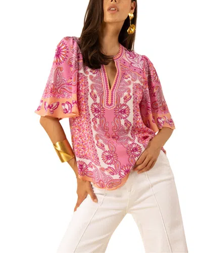 Hale Bob Novah Short Sleeve Jersey Silk Top In Multi