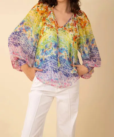 Hale Bob Octavia Chiffon Top In Blue Multi