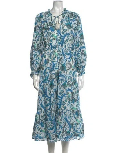 Pre-owned Hale Bob Paisley Print Long Dress In Blue
