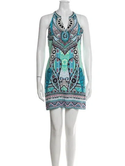 Pre-owned Hale Bob Paisley Print Mini Dress In Blue