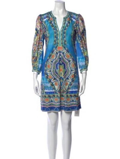 Pre-owned Hale Bob Paisley Print Mini Dress In Blue