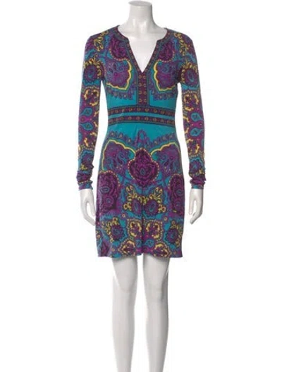 Pre-owned Hale Bob Paisley Print Mini Dress In Purple