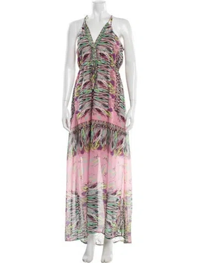 Pre-owned Hale Bob Printed Long Dress In Pink