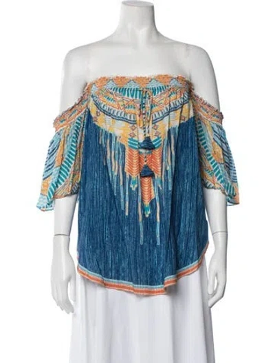 Pre-owned Hale Bob Printed Off-the-shoulder Blouse W/ Tags In Blue