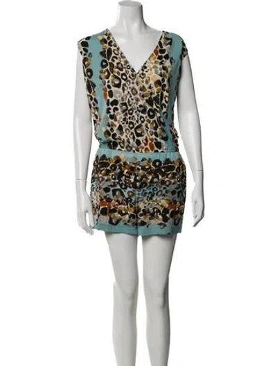 Pre-owned Hale Bob Printed V-neck Romper In Multi