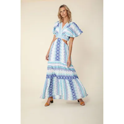 Hale Bob Pruie Embroidered Cut-out Maxi Dress In Blue