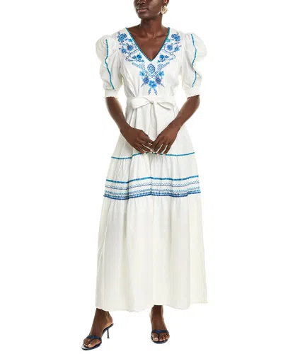Hale Bob Puff Sleeve Linen Maxi Dress In White