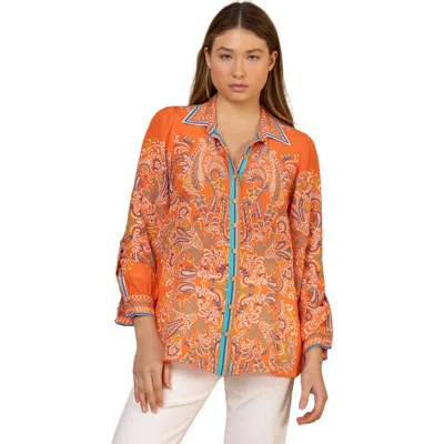 Hale Bob Quill Silk Top In Orange