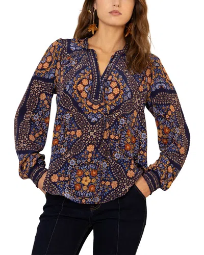 Hale Bob Raina Long Sleeve Silk Blouse In Blue
