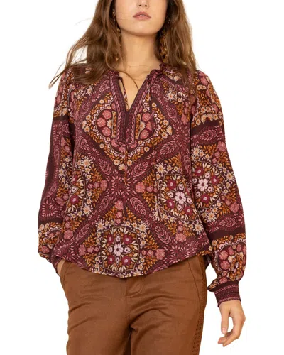 Hale Bob Raina Long Sleeve Silk Blouse In Multi