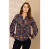 Hale Bob Raina Silk Top In Blue