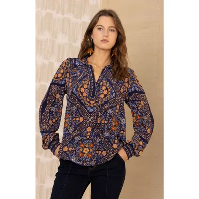Hale Bob Raina Silk Top In Blue