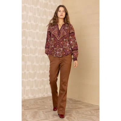 Hale Bob Raina Silk Top In Burgundy