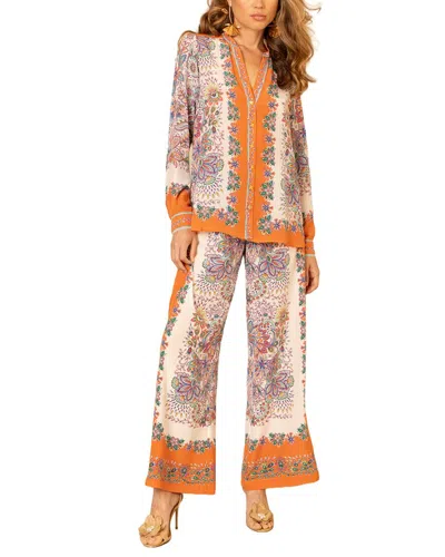 Hale Bob Ramona Silk Button Down Top In Multi