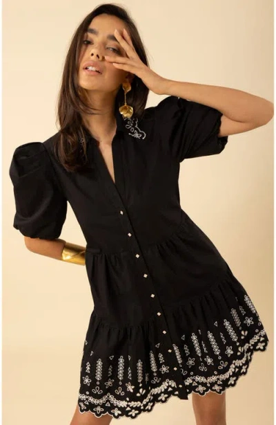 Hale Bob Rayna Embroidered Poplin Dress In Brown