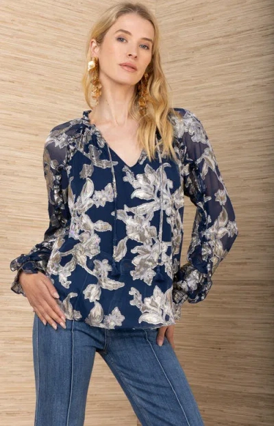 Hale Bob Robin Lurex Chiffon Top In Blue