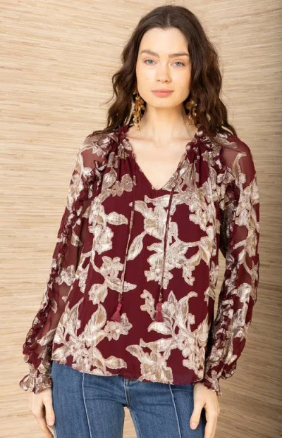 Hale Bob Robin Lurex Chiffon Top In Red