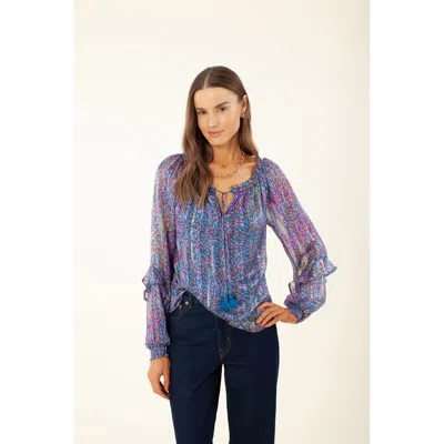 Hale Bob Rosetta Silk Lurex Top In Blue