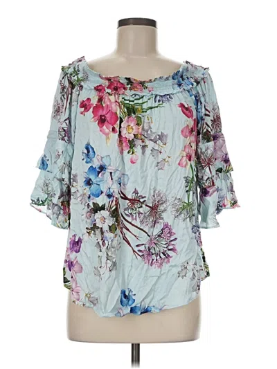 Pre-owned Hale Bob Short Sleeve Blouse In Blue