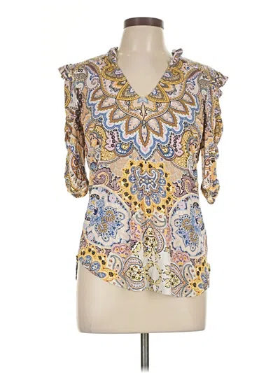 Pre-owned Hale Bob Short Sleeve Blouse In Gold