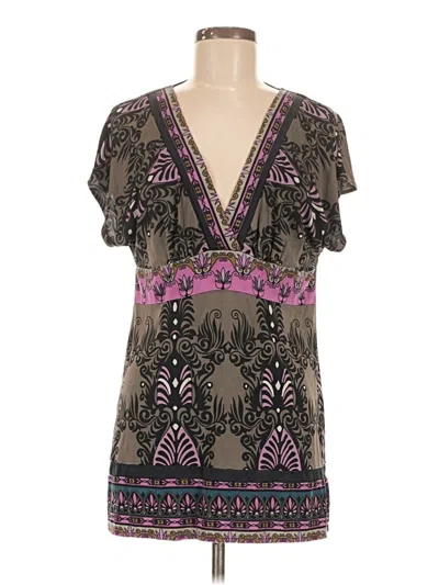 Pre-owned Hale Bob Short Sleeve Silk Top Purple Plunge Neckline Tops