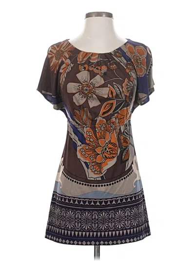 Pre-owned Hale Bob Short Sleeve Top Brown Scoop Neck Tops