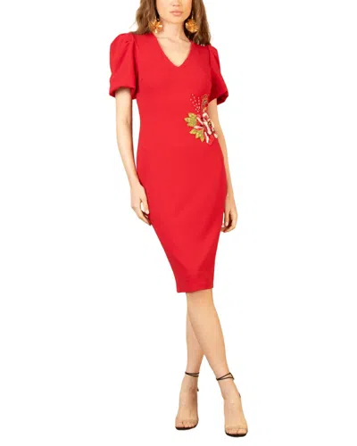 Hale Bob Short Sleeve V-neck Dress In Red