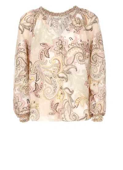 Hale Bob Silk Blend Blouse With All-over Paisley Pattern In Neutral