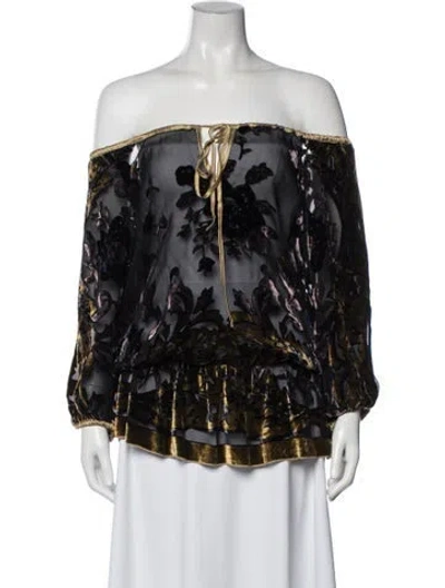 Pre-owned Hale Bob Silk Floral Print Blouse In Black