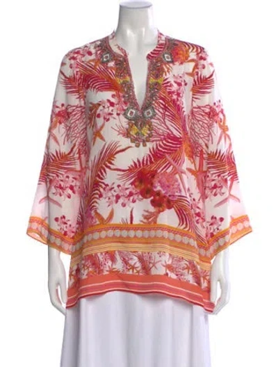 Pre-owned Hale Bob Silk Floral Print Tunic In Multi