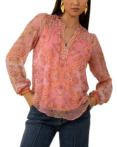 Hale Bob Silk Renata Blouse In Pink