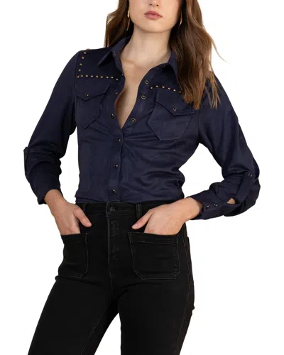 Hale Bob Simone Long Sleeve Woven Blouse In Blue