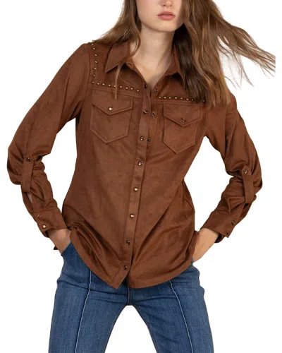 Hale Bob Simone Long Sleeve Woven Blouse In Brown