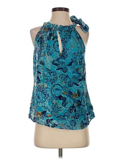 Hale Bob Sleeveless Silk Top Teal Halter Neckline Tops In Blue