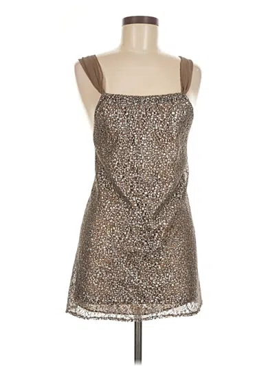 Pre-owned Hale Bob Sleeveless Top Brown Print Pattern Tie Neck Tops