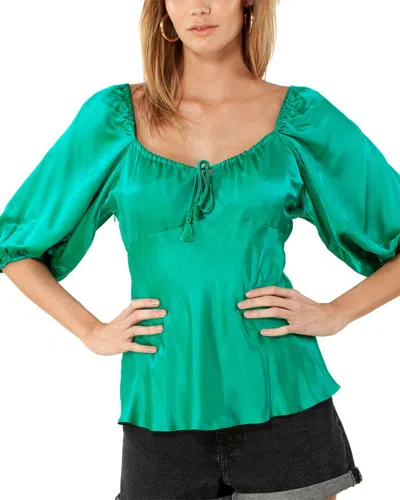 Hale Bob Solid Off-shoulder Silk-blend Top In Green