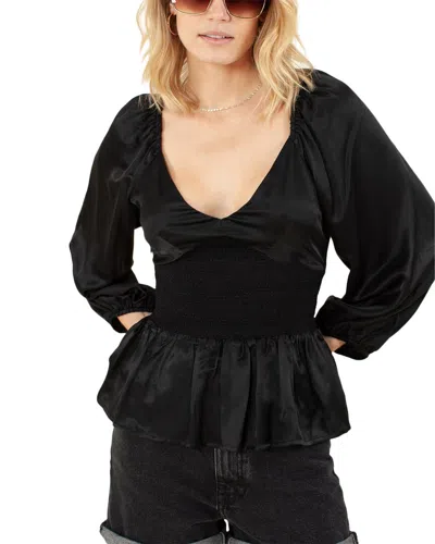 Hale Bob Solid V-neck Silk-blend Top In Black