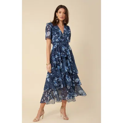 Hale Bob Stephanie Tiered Dress In Blue