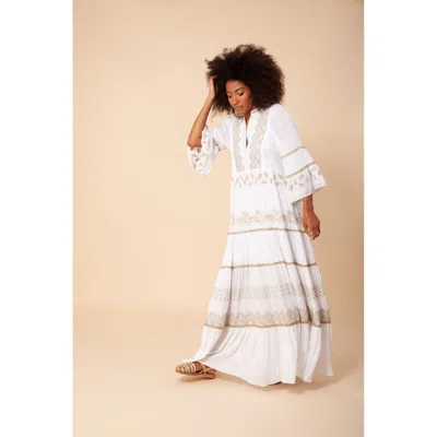 Hale Bob Taliah Embroidered Crinkle Gauze Maxi Dress In White
