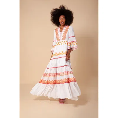 Hale Bob Taliah Embroidered Crinkle Gauze Maxi Dress In White
