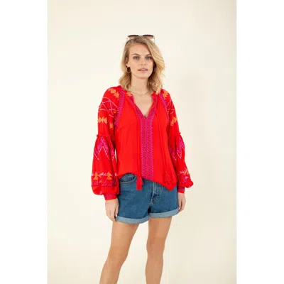Hale Bob Terra Embroidered Top In Red