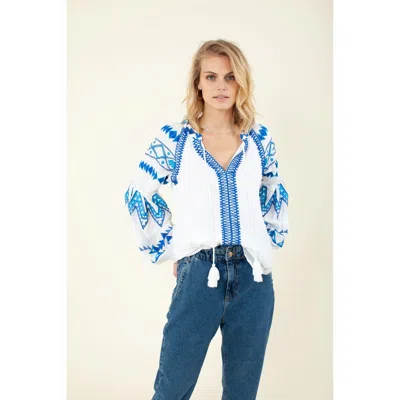 Hale Bob Terra Embroidered Top In Blue