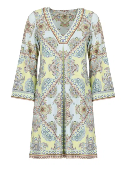 Hale Bob V-neck Light Blue Flared Sleeve Dress