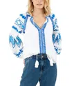 Hale Bob Terra Embroidered Top In White And Blue In Blue