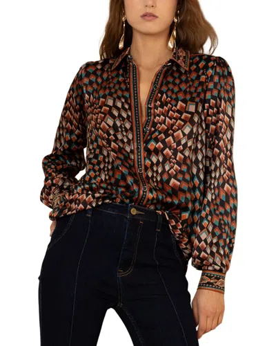 Hale Bob Vada Long Sleeve Woven Silk Blouse In Animal Print