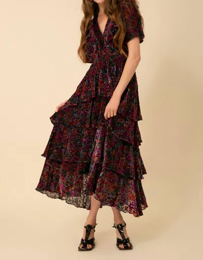 Hale Bob Valentine Velvet Burnout Tiered Dress In Pink