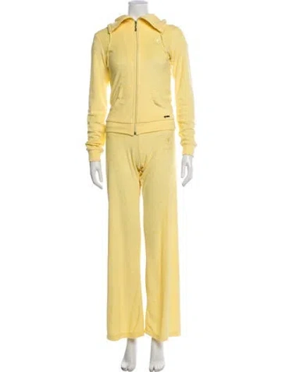 Pre-owned Hale Bob Vintage Embroidered Accent Pant Set In Yellow