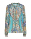 Hale Bob Woman Shirt Turquoise Size Xl Silk In Blue