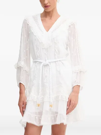 Hale Bob Xin Ruffled Lace-trim Mini Dress In White